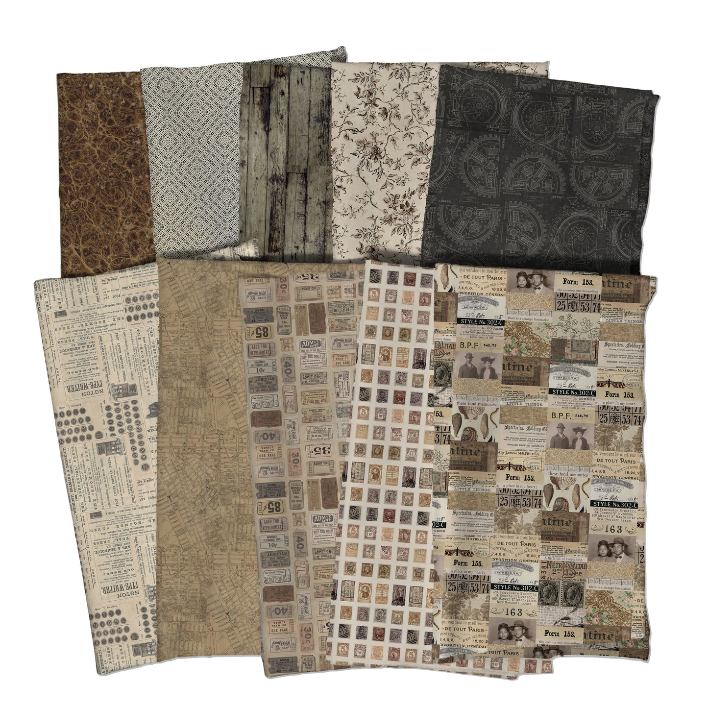 Tim Holtz Eclectic Element Palette Neutral Fat Quarter Bundle of 10 Prints Cotton Woven Bundle