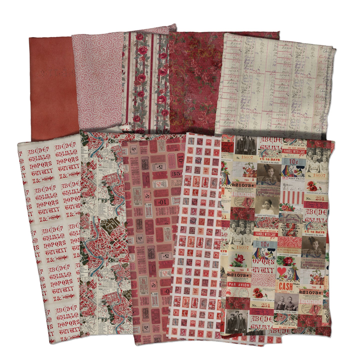 Tim Holtz Eclectic Element Palette Red Half Yard Bundle of 10 Prints Cotton Woven Bundle RHY Bundle