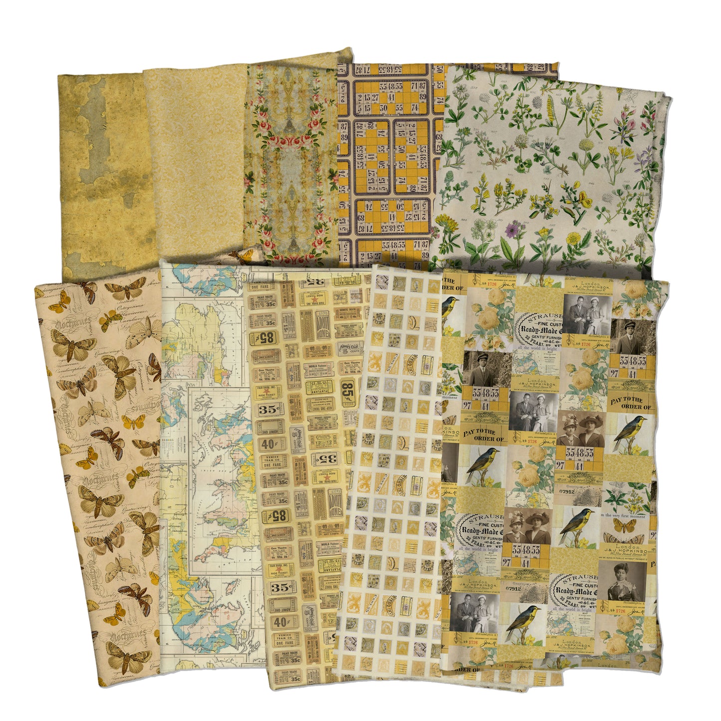 Tim Holtz Eclectic Element Palette Yellow Fat Quarter Bundle of 10 Prints Cotton Woven Bundle
