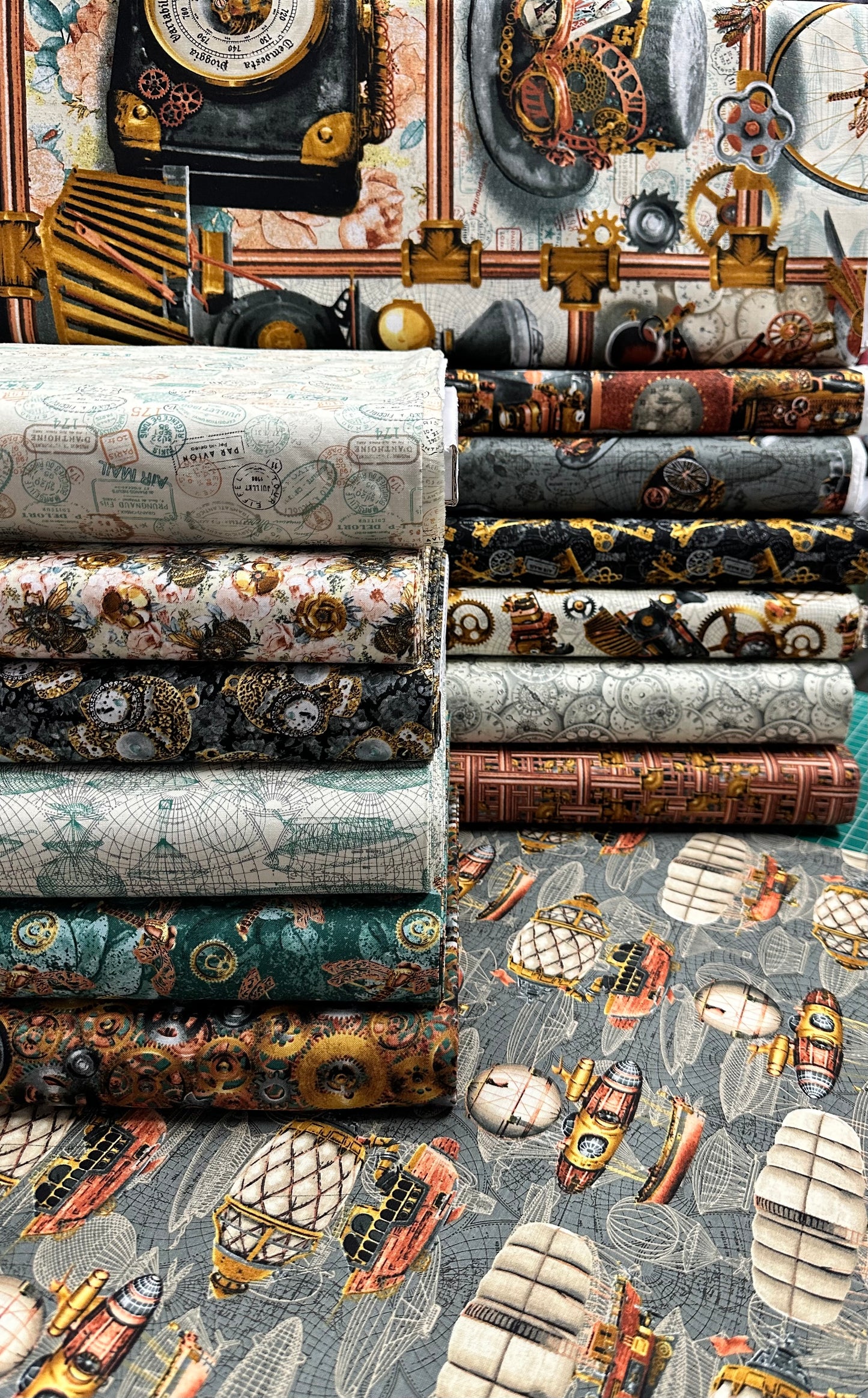 Time Travel by Urban Essence Designs Steampunk Motifs Ivory 3020-41 Cotton Woven Fabric