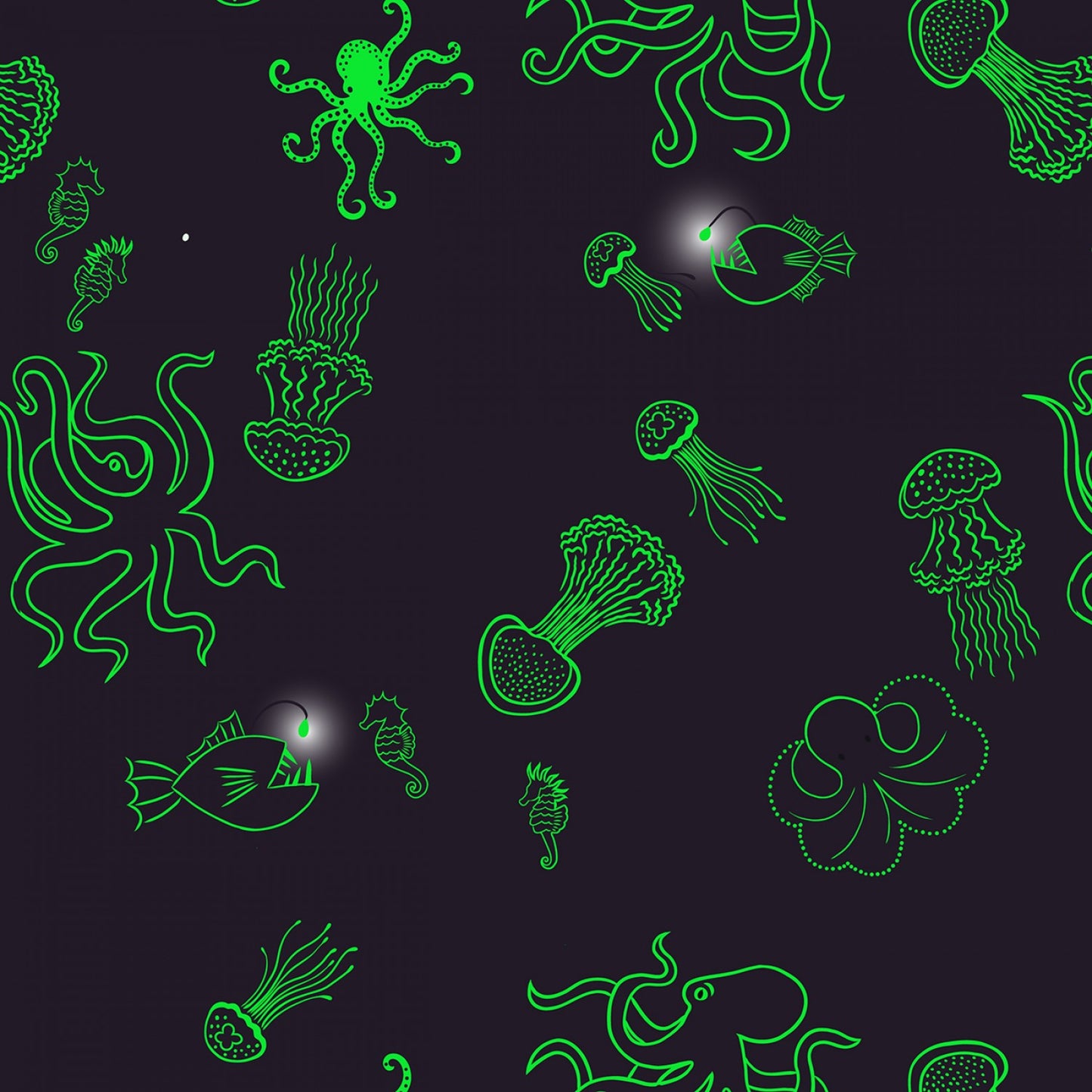Ocean Glow (Glow in the Dark) Under the Sea Light Blue A779.1 Cotton Woven Fabric