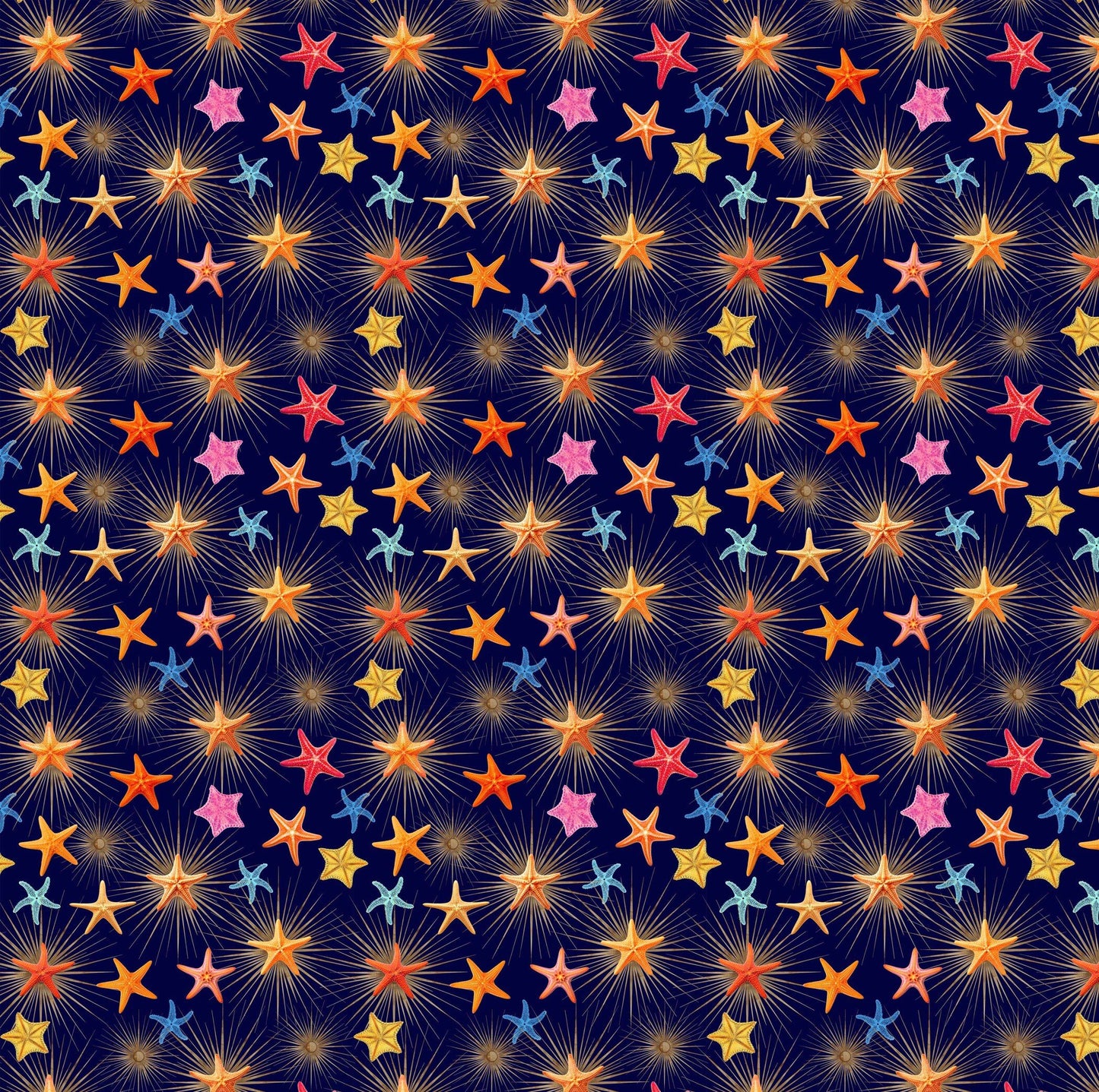 PREORDER ITEM-EXPECTED APRIL 2026: Divine Oceania by Aimee Stewart Starfish and Sunburst DDC12611-Navy Cotton Woven Fabric