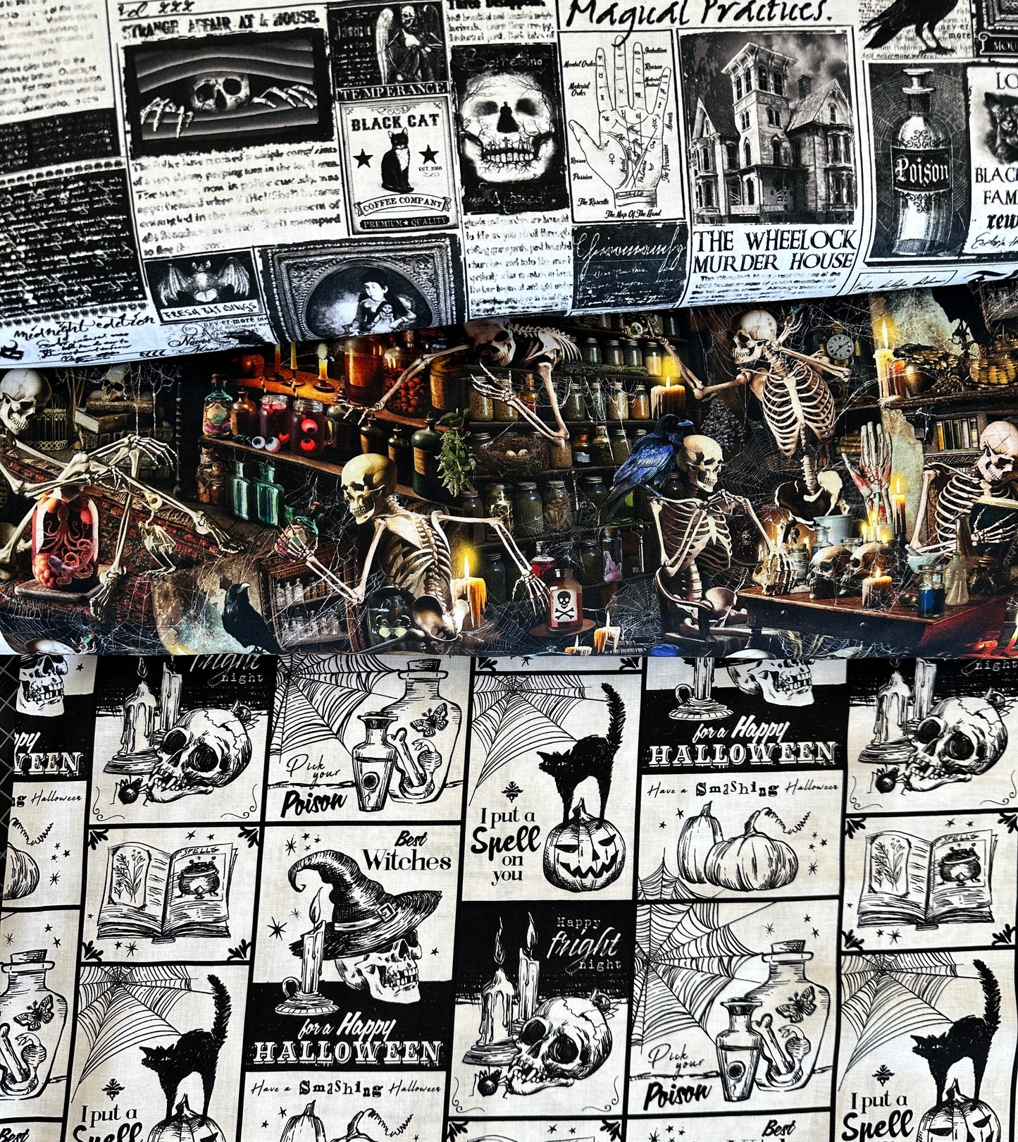 Wicked Time Newspaper White CD1825-WHITE Cotton Woven Fabric