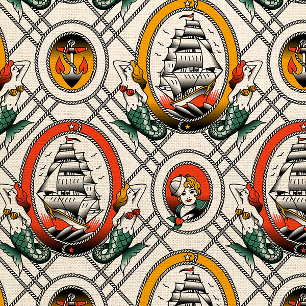 Timeless Tattoos Sailor Tattoos White 18325891 White 118" Wideback Cotton Woven