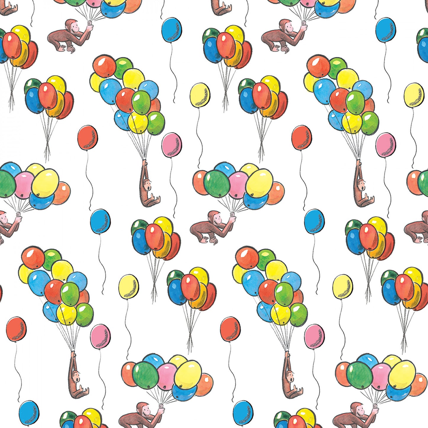 Licensed Curious George Collection Balloons 68349A620710 Cotton Woven Fabric