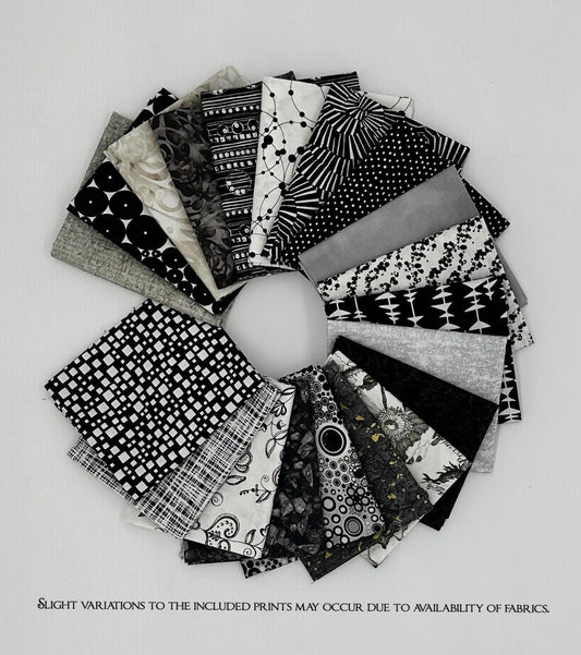 Curated Fat Quarters  Black & White Tones Bundle of 20 - Quilt Shop Quality Cotton Fabric