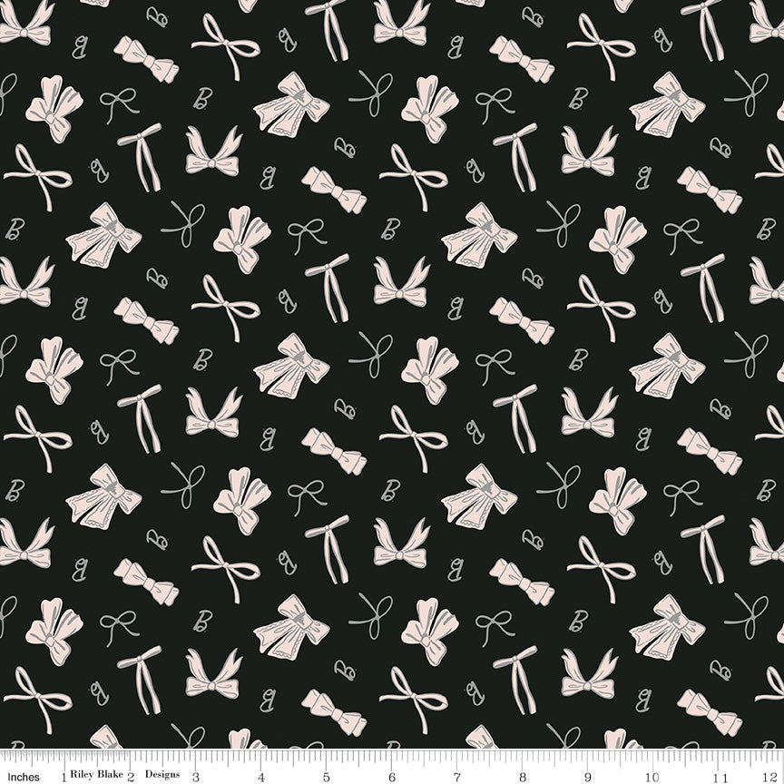 PREORDER ITEM - EXPECTED NOVEMBER 2025: Licensed Barbie Vintage Bows C16893-BLACK Cotton Woven Fabric