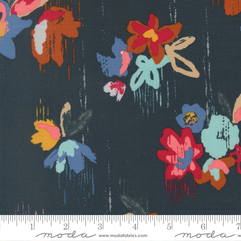 PREORDER ITEM EXPECTED IN JANUARY 2026: Boho Haven by Stephanie Sliwinski of Fancy That Design House Co Brush Stroke Floral Deep Sea 45640.18 Cotton Woven Fabric