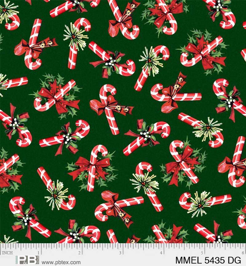 Merry Melody by Lesa Marino Candy Canes Tossed    MMEL5435DG Cotton Woven Fabric