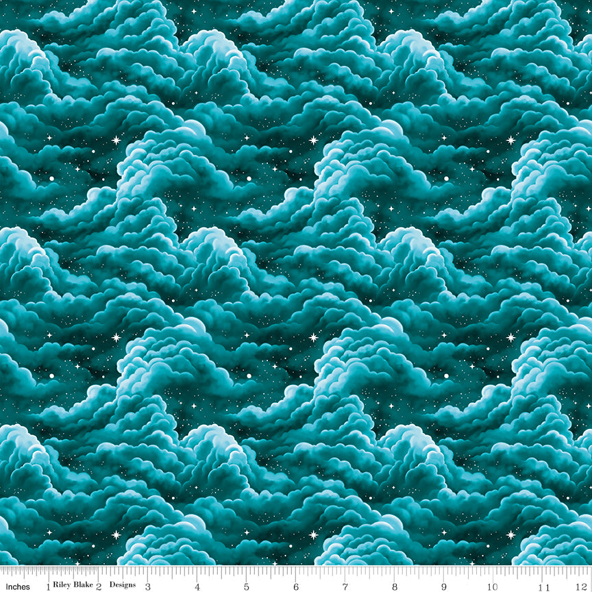 PREORDER ITEM - EXPECTED SEPTEMBER 2025: Celtic Cats by Brigid Ashwood Collection Clouds Teal CD16581-TEAL Cotton Woven Fabric