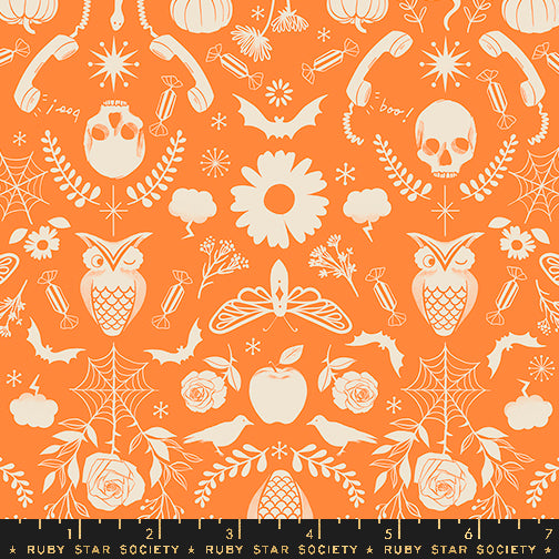 Good Spirits by Ruby Star Society Creepy Damask Pumpkin RS5138.14 Cotton Woven Fabric