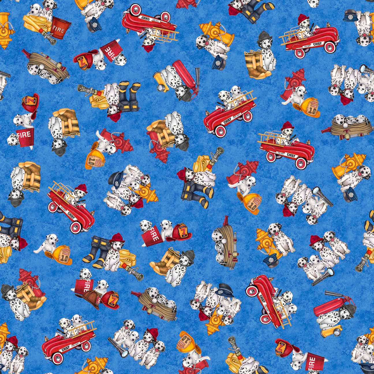 American Heroes Firefighters by Morris Creative Group Dalmations & Fire Trucks Blue 30682B Cotton Woven Fabric