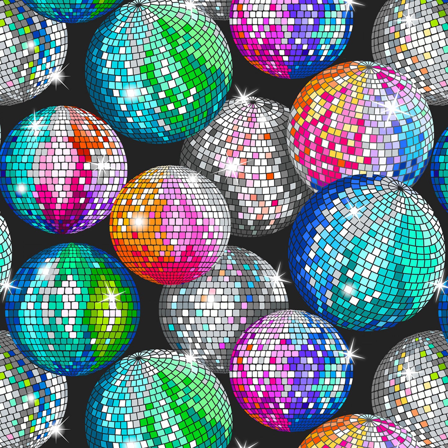 Disco Balls Multi with Silver Metallic A839.1 Cotton Woven Fabric