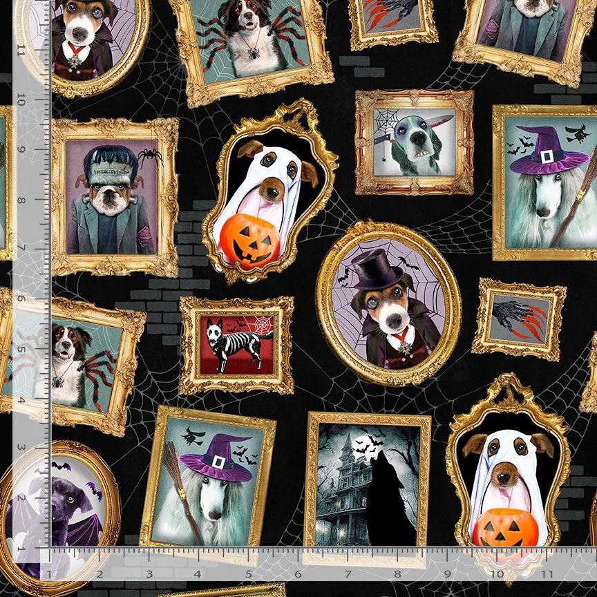 Pick your Poison Dog Halloween Portraits BOO-CD3428-BLACK Cotton Woven Fabric