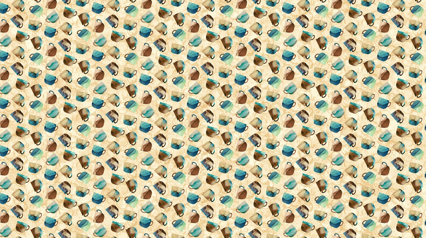 Barista by Deborah Edwards and Melanie Samra Digitally Printed Cups Ochre DP27699-14 Cotton Woven Fabric