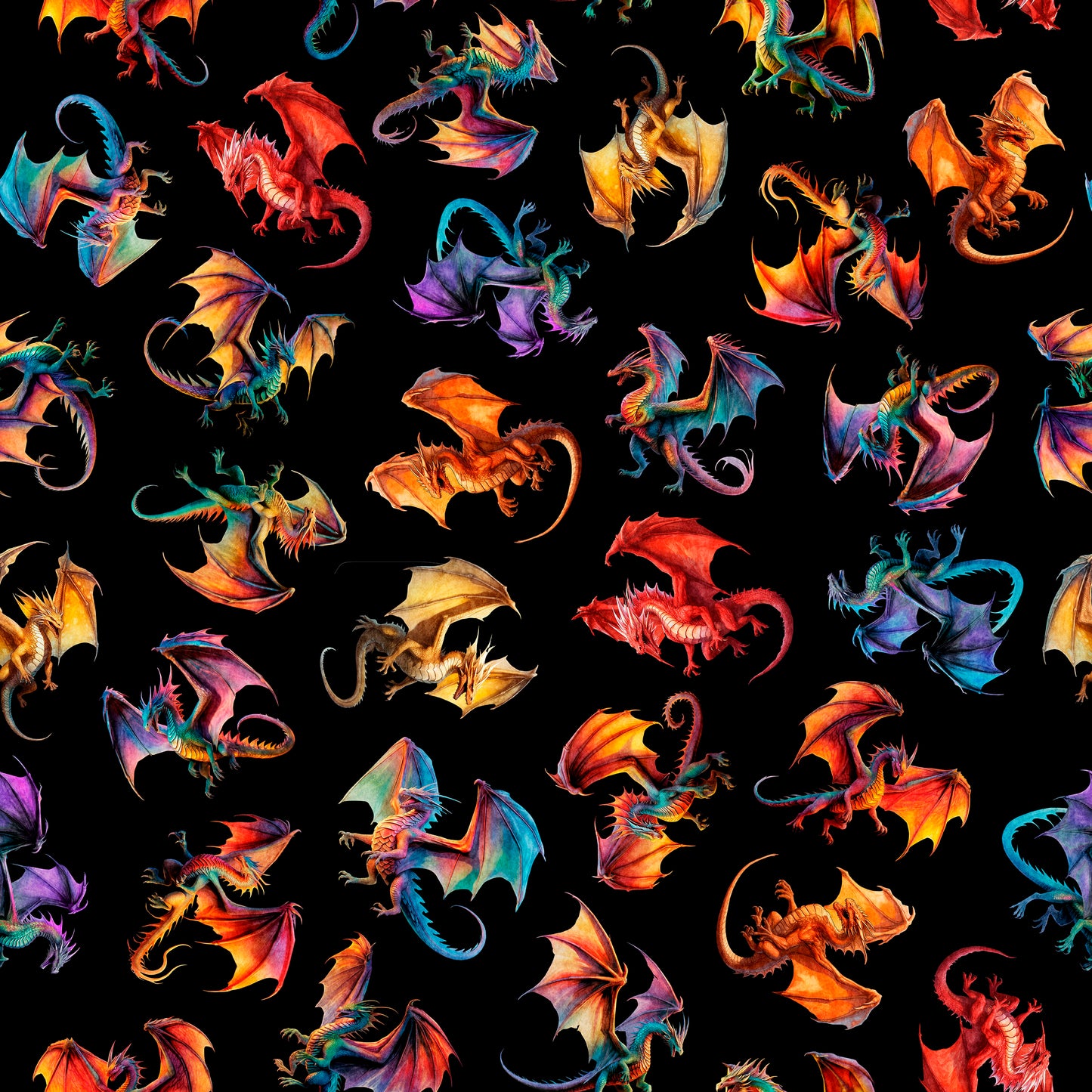 PREORDER ITEM - EXPECTED AUGUST 2025: Dragon’s Song by Morris Creative Group Dragons Tossed Black 31151J Cotton Woven Fabric