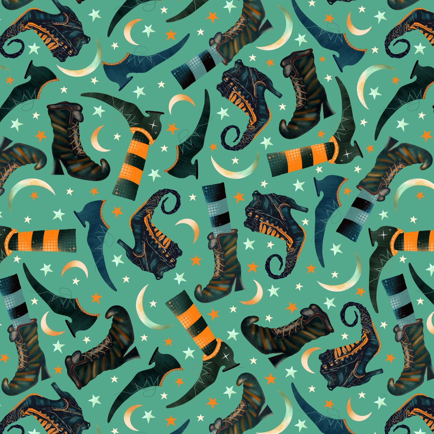 Witchy Wicked Witch Boots & Moon Turquoise 4863-70 by Rose Halsey