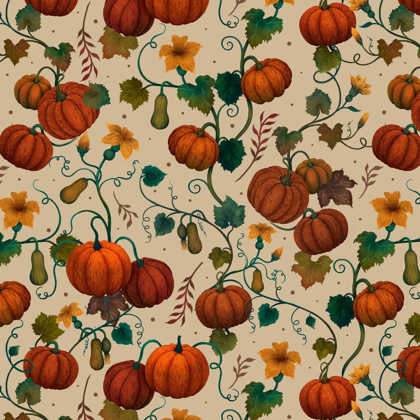 Harvest Haunt Pumpkin and Squash Vines Cream 4811-41 by Episodic Drawing