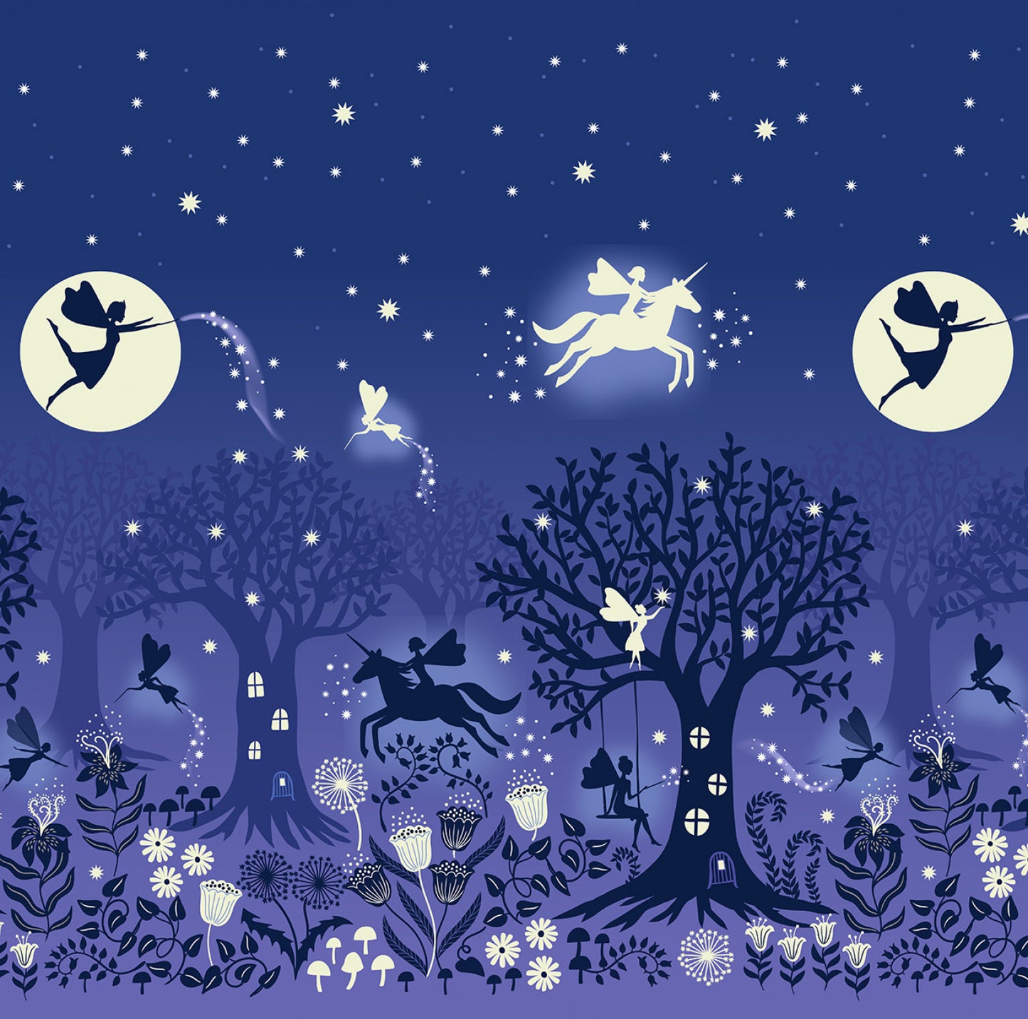 Glow Fairies (Glow in the Dark) Fairy Glow Double Edge Border Dusk A867.2 Cotton Woven Fabric