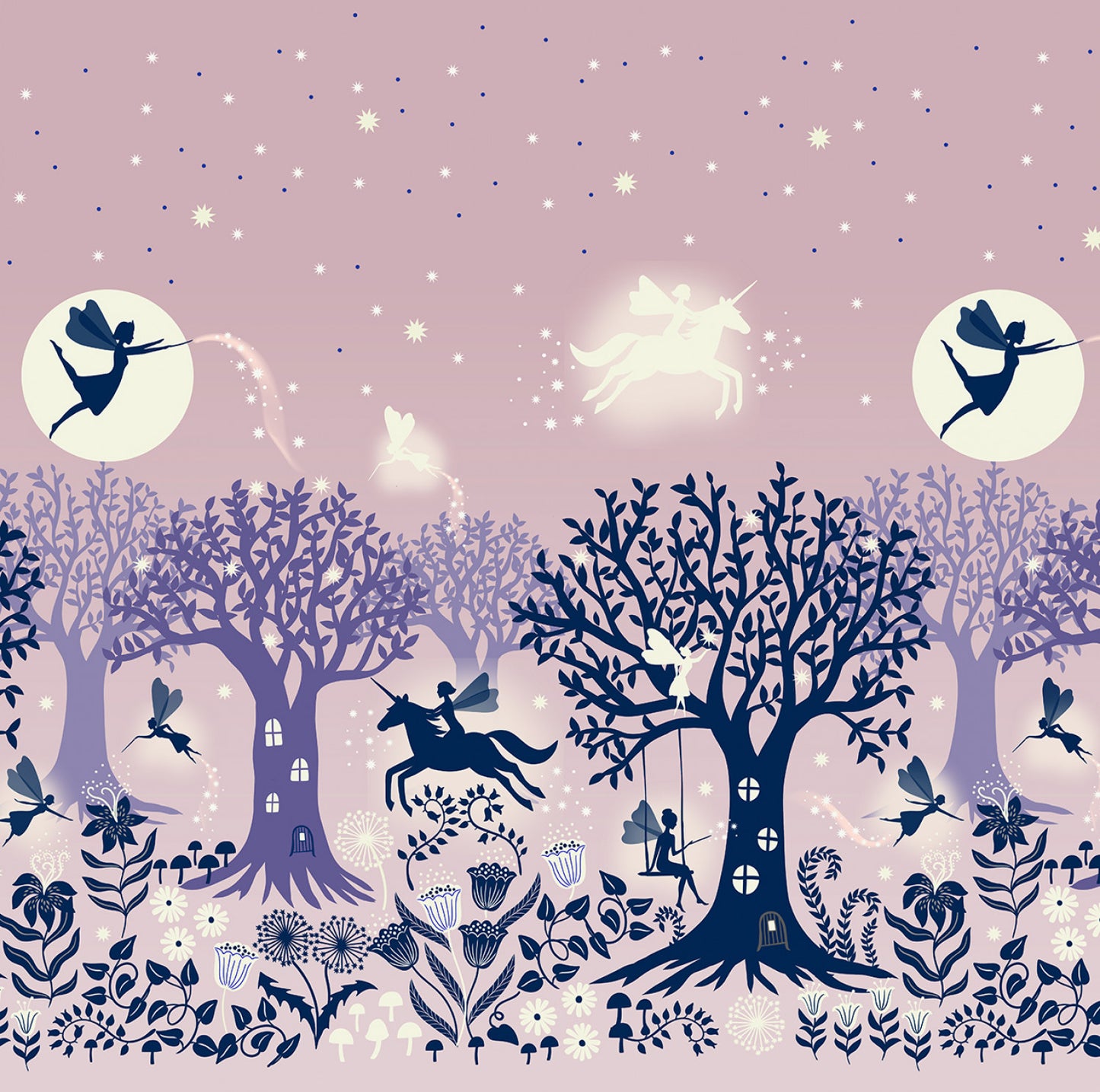 Glow Fairies (Glow in the Dark) Fairy Glow Double Edge Border Pink A867.1 Cotton Woven Fabric