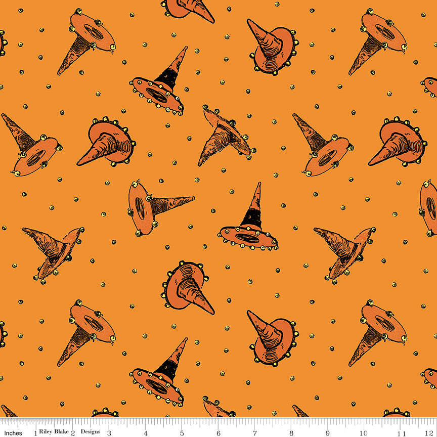 PREORDER ITEM - EXPECTED APRIL 2026: Scary Scraps by J. Wecker Frisch Festive Hat Toss Orange C17605-ORANGE Cotton Woven Fabric