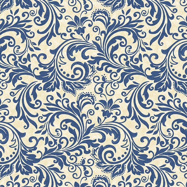 American Pride by Geoff Allen Flourished Cream Navy 7915-47 Cotton Woven Fabric