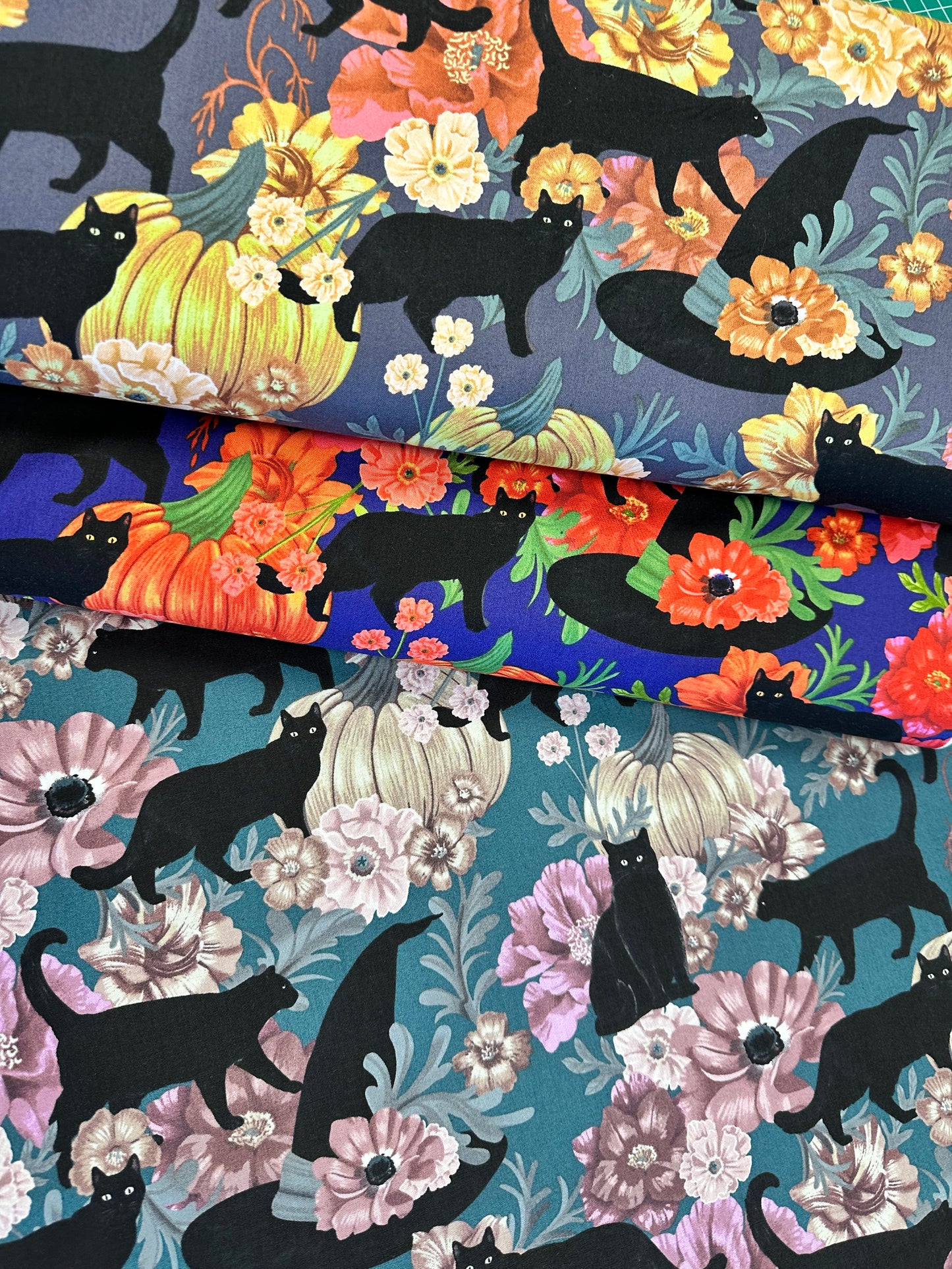 Haunted House Black Cat Witch Hat Teal 9070c Cotton Woven Fabric