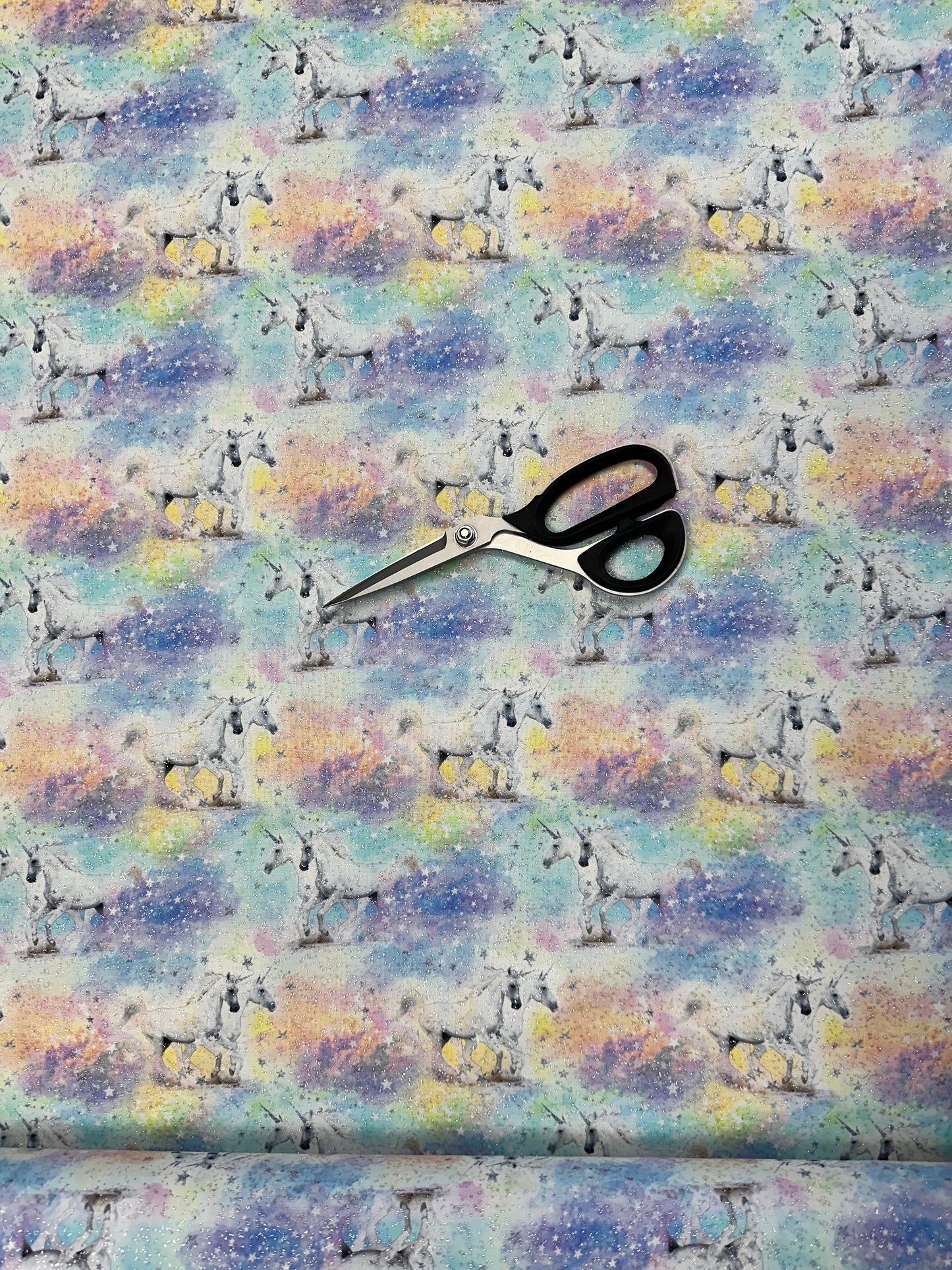 Unicorns Unicorns & Stars Metallic Glitter CDM2946-PASTEL Cotton Woven Fabric