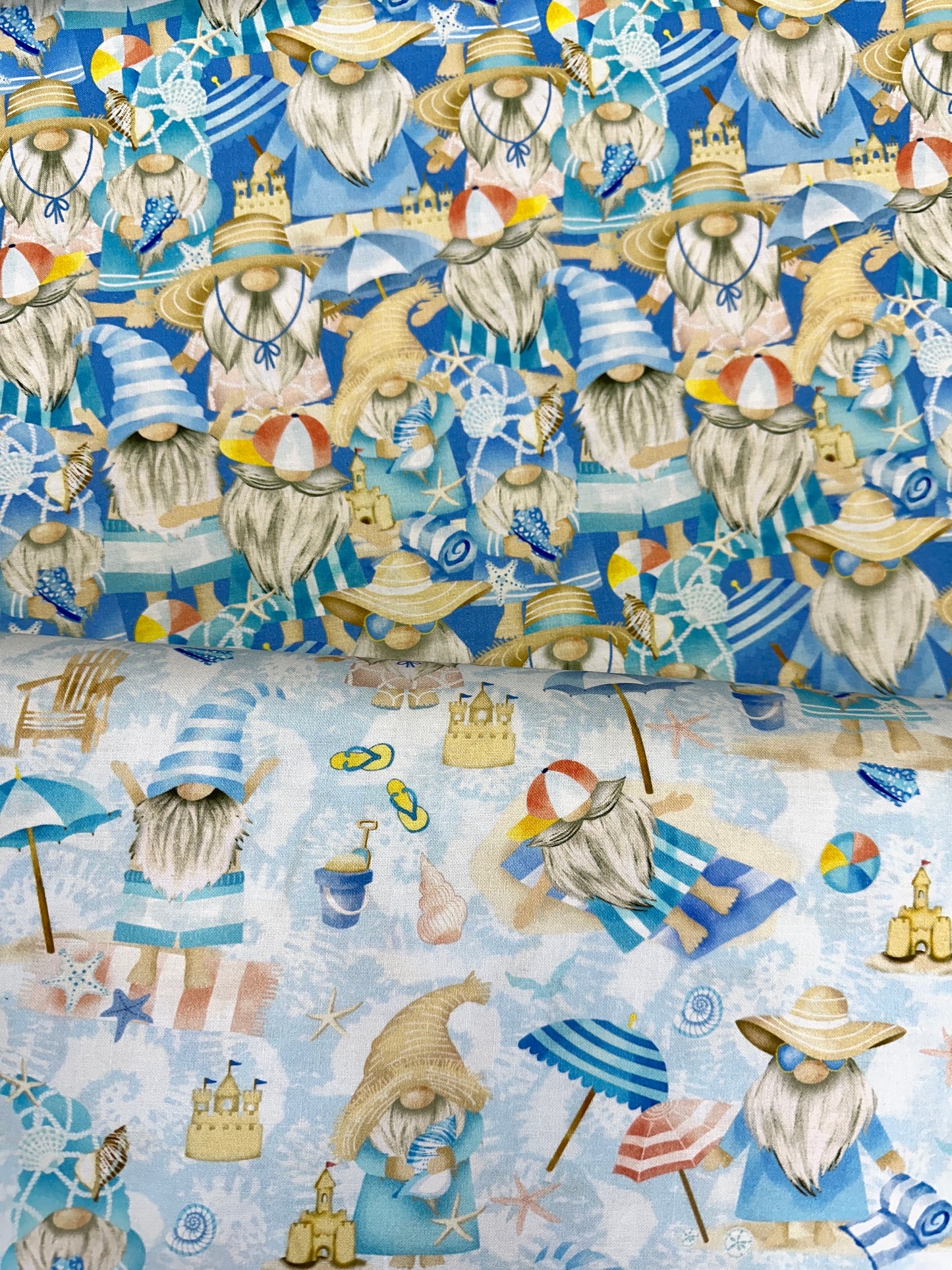 Whatever Floats Your Gnome by Gail Cadden Coastal Gnomes CD3017- BLUE Cotton Woven Fabric