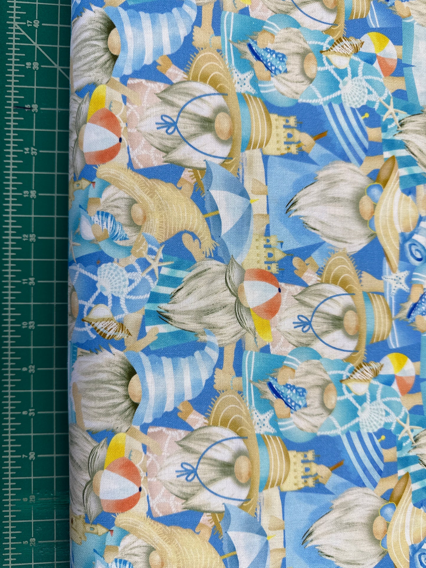Whatever Floats Your Gnome by Gail Cadden Coastal Gnomes Packed Blue CD3018-BLUE Cotton Woven Fabric