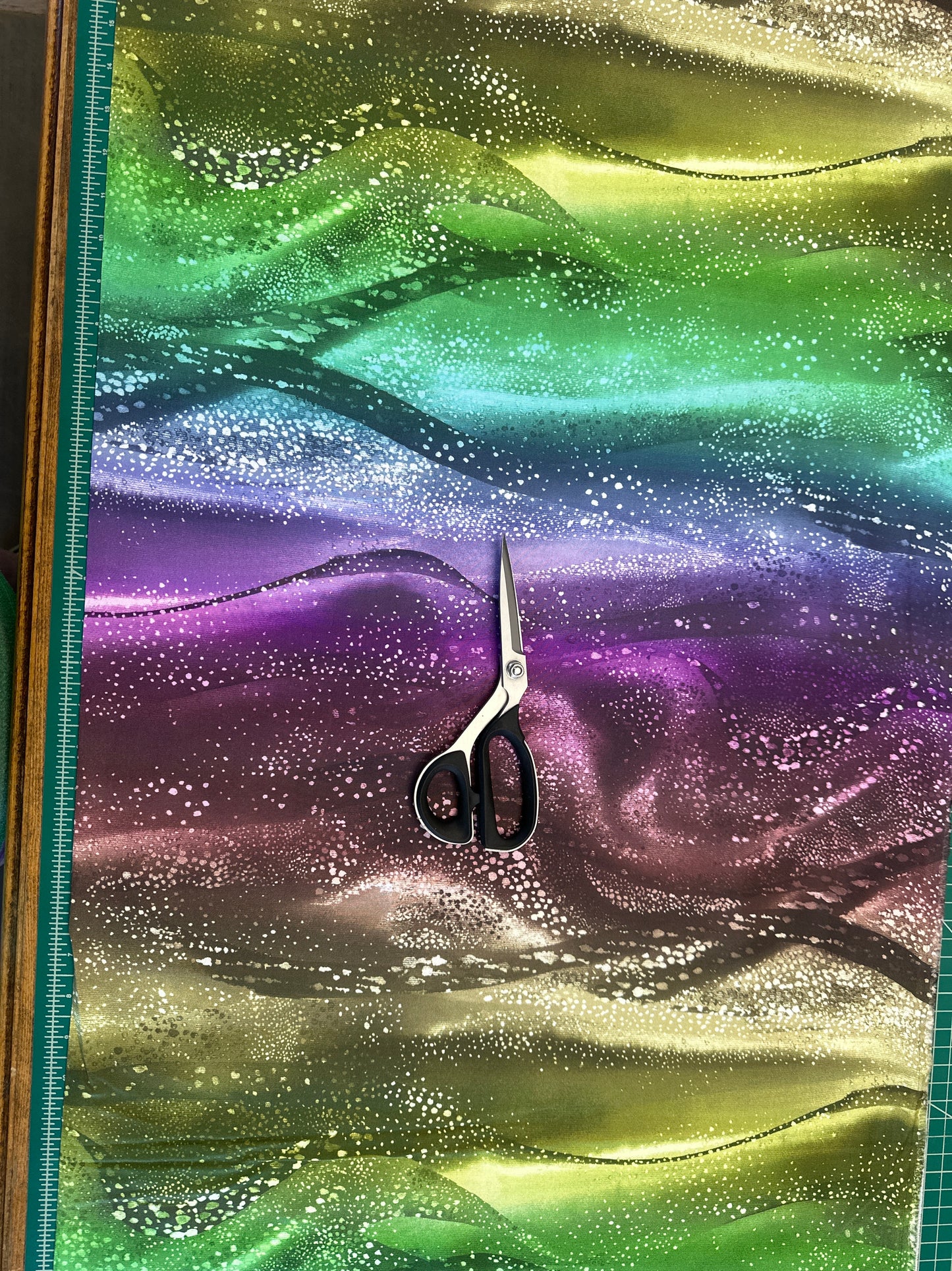 Pacifica Rainbow Waves Sold as a 25” Repeat Panel Cut Brown and Olive  D195D Cotton Woven Fabric