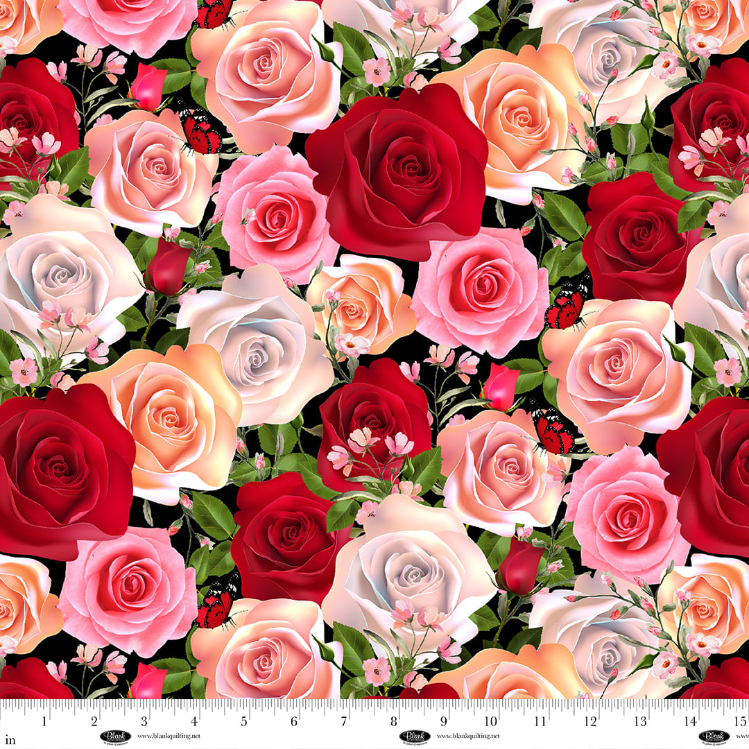 PREORDER ITEM - EXPECTED SEPTEMBER 2025: La Vie en Rose by Tango Twist Designs Large Roses Black 4218-99 Cotton Woven Fabric