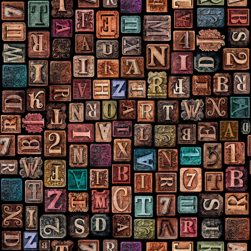 Bookworm by Morris Creative Group Letter Blocks Multi 30451X Cotton Woven Fabric