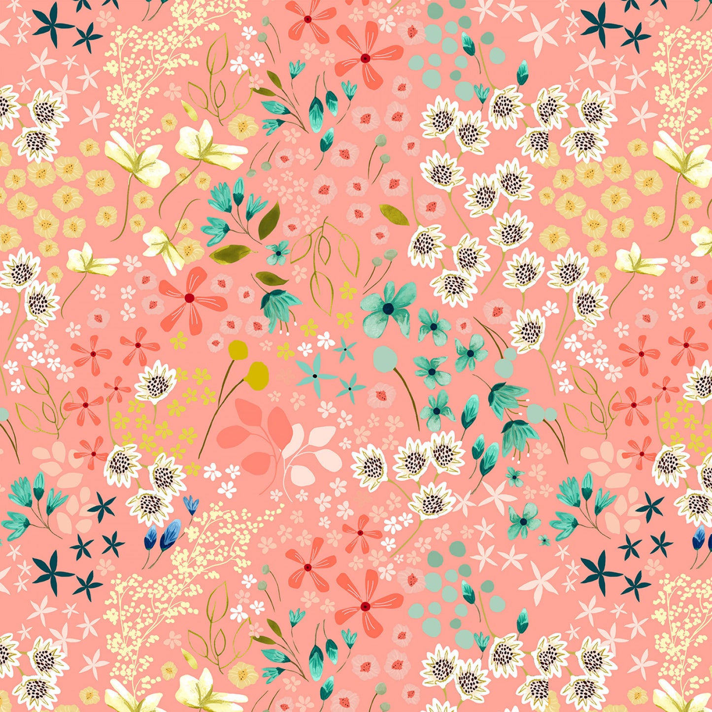 Serenity Blooms by Ginger Deverell Meadow Dream Coral SR24510 Cotton Woven Fabric