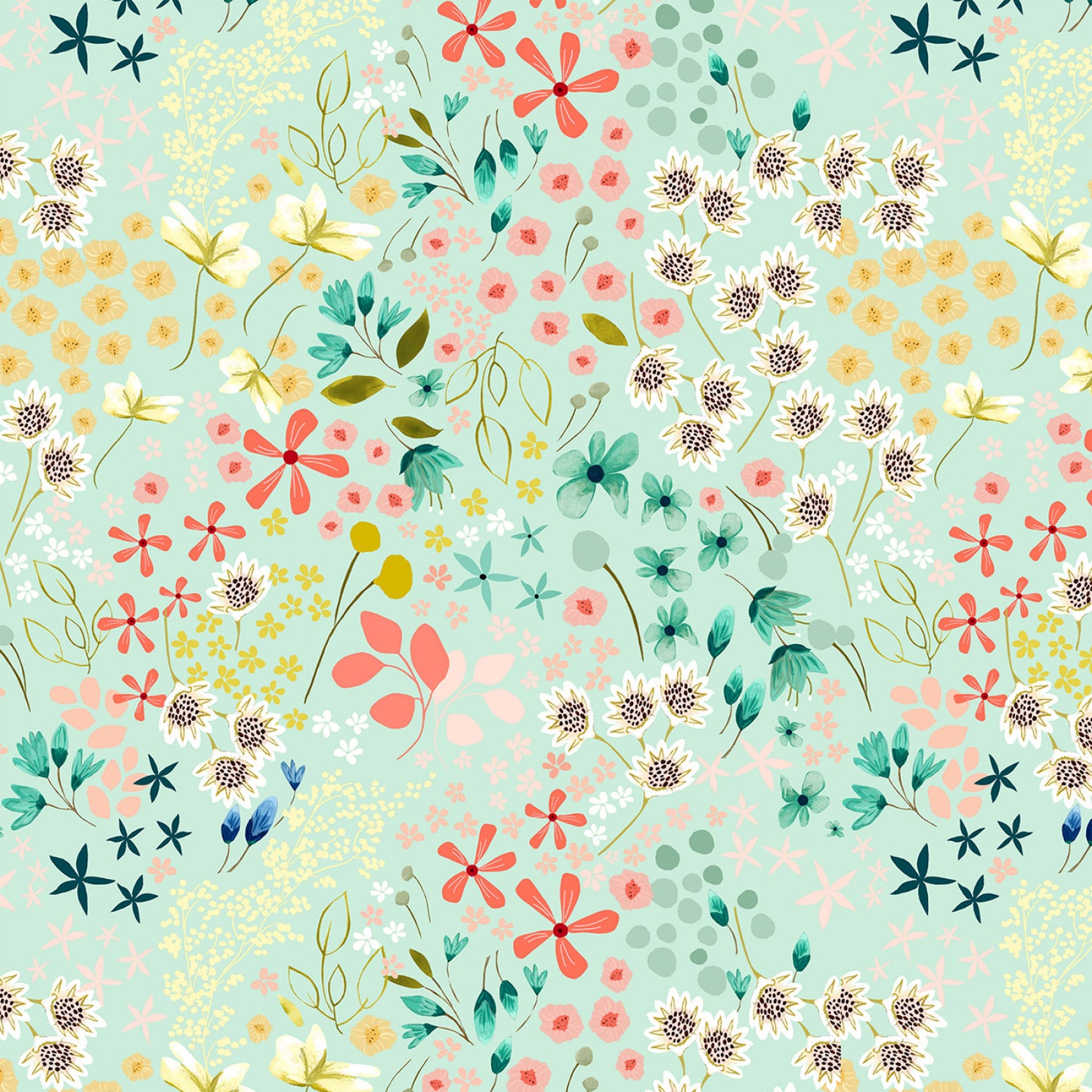 Serenity Blooms by Ginger Deverell Meadow Dream Mint SR24511 Cotton Woven Fabric
