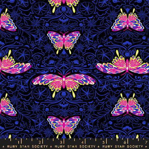 Glow Garden by Sarah Watts of Ruby Star Society Morning Moth Black    RS2116.19N Cotton Woven Fabric