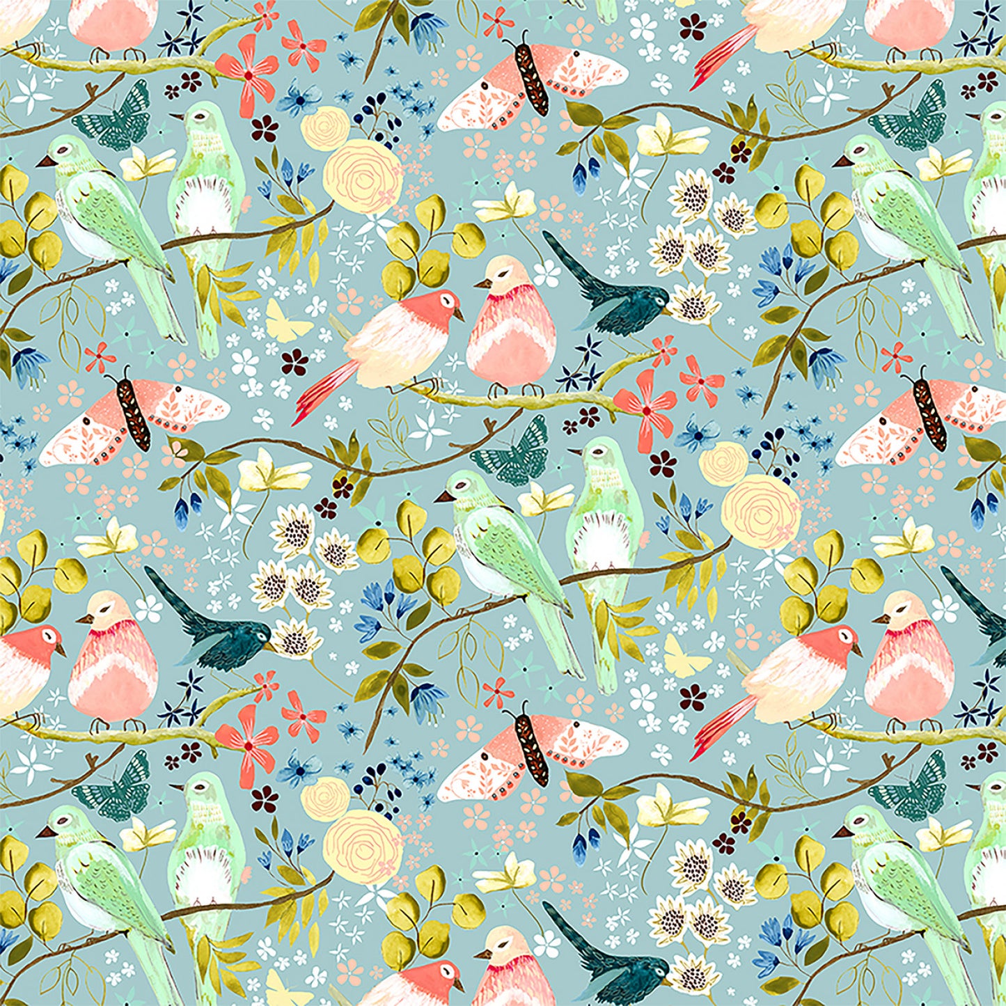 Serenity Blooms by Ginger Deverell Morning Song Blue SR24500 Cotton Woven Fabric