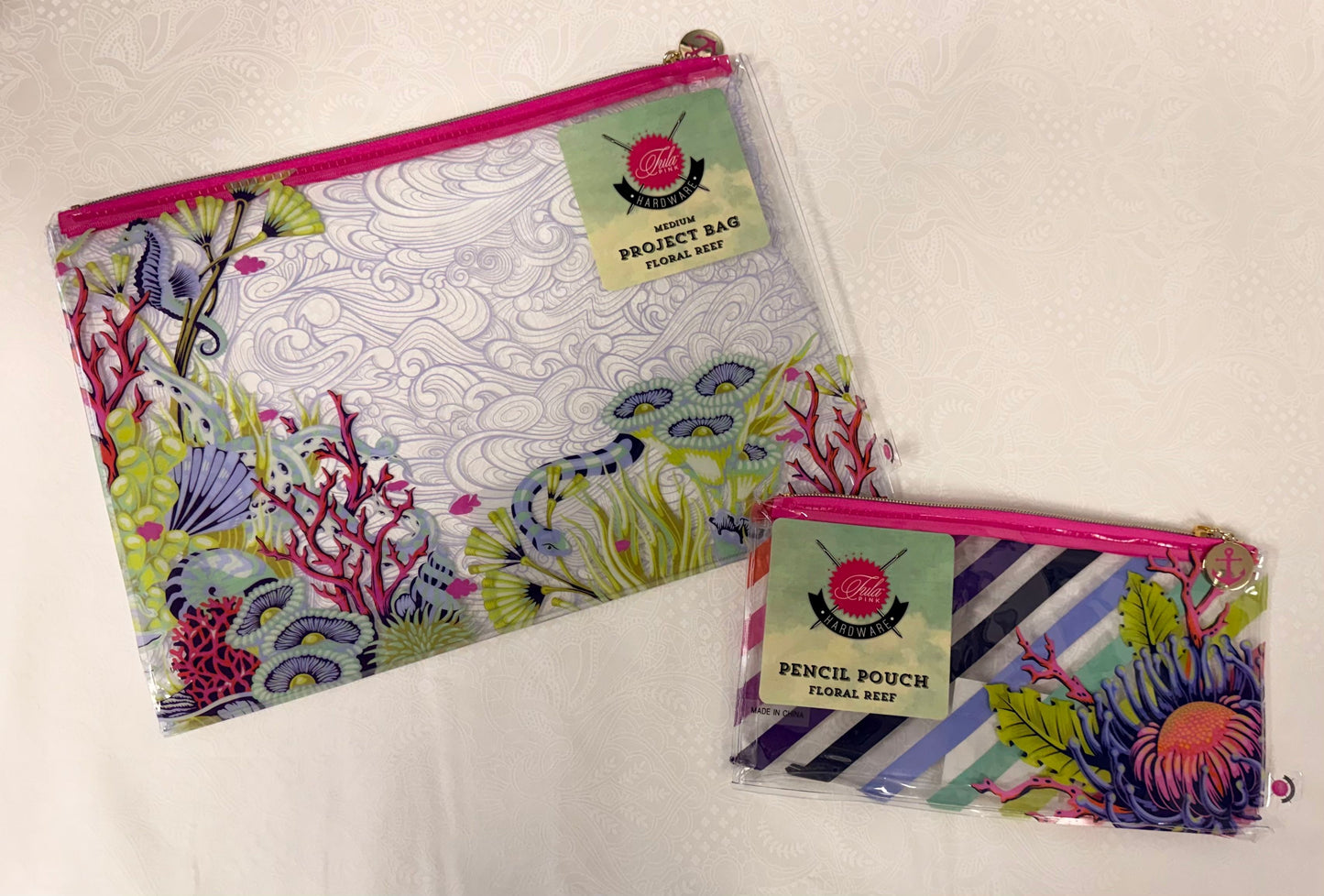 Floral Reef Bag Pencil Pouch and Medium Bags by Tula Pink