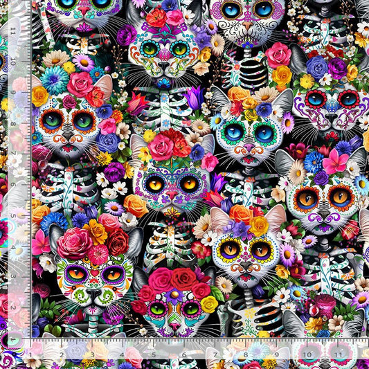 Day of the Dead Family Album Packed Cats and Florals Multi . CAT-CD3601-MULTI Cotton Woven Fabric