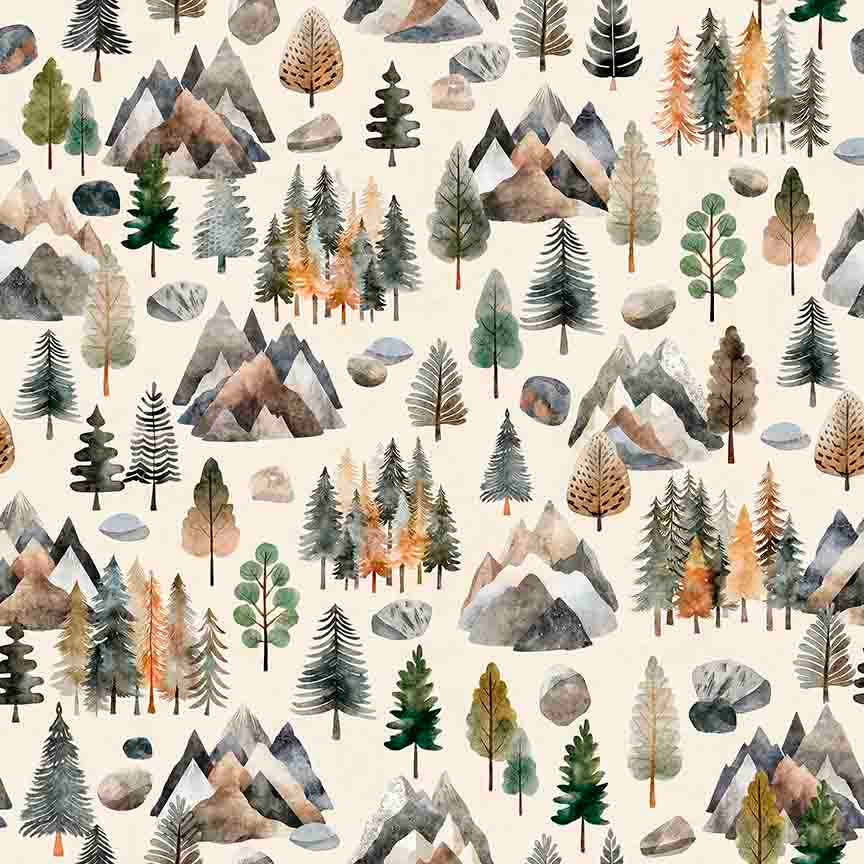 Bigfoot by Morris Creative Group Pine Trees Cream    30994E Cotton Woven Fabric