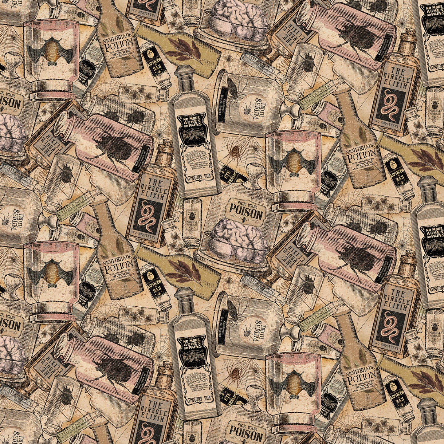 Gothic Halloween Digital by Dan DiPaolo Potions Magic    Y4439-55 Cotton Woven Fabric