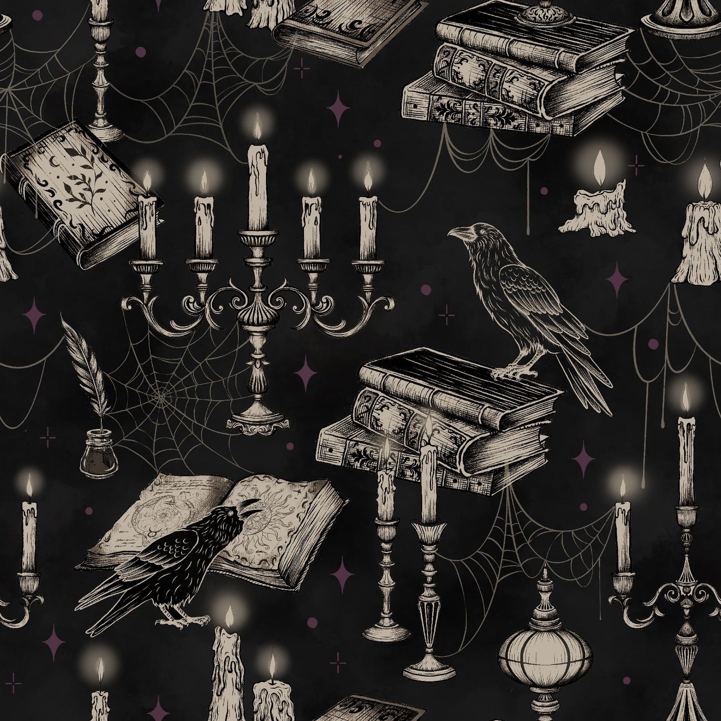 Darkly Enchanted Black Candelabras With Books and Crows 4799-99 by Episodic Drawing