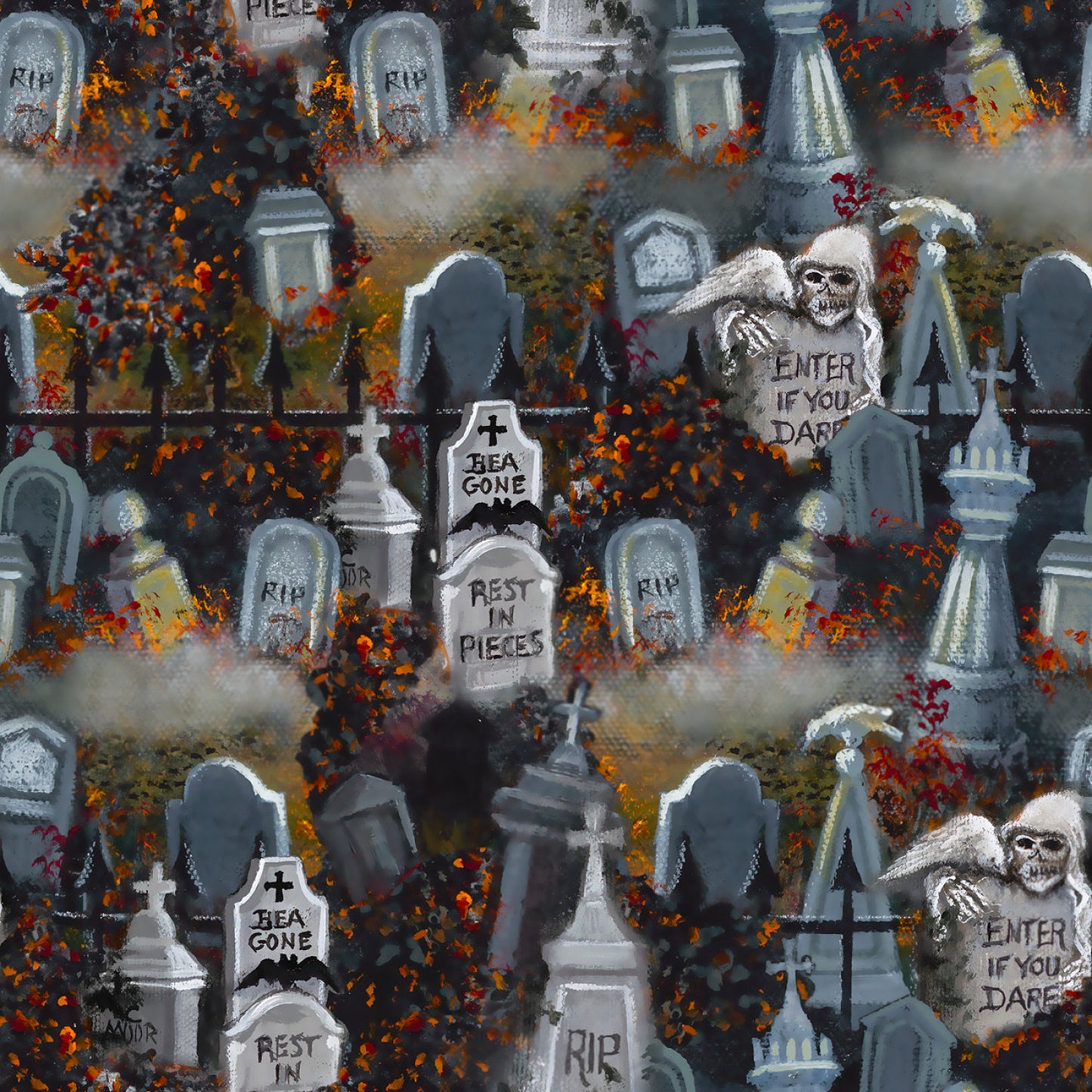 An Eerie Welcome by Susan Rios Rest In Peace Multi    22294-MLT Cotton Woven Fabric