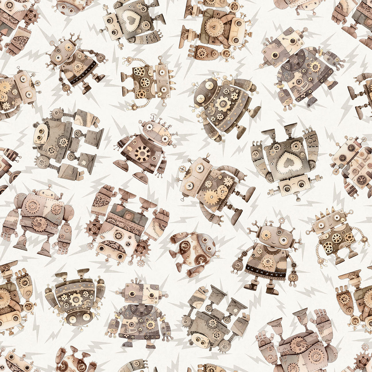 Sewbots Robot Toss Beige 31376E Cotton Woven Fabric