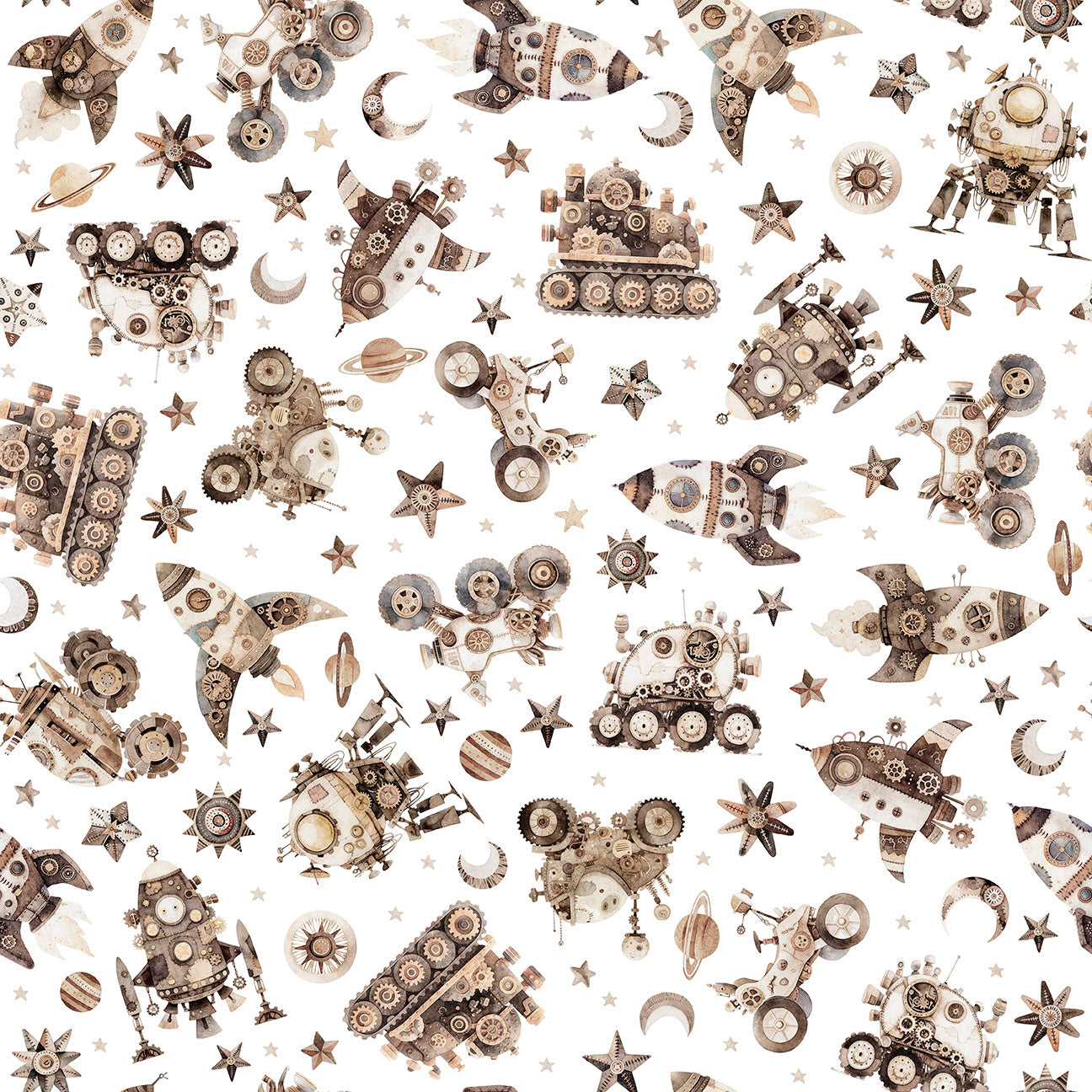 Sewbots Robot Vehicles White 31379Z Cotton Woven Fabric