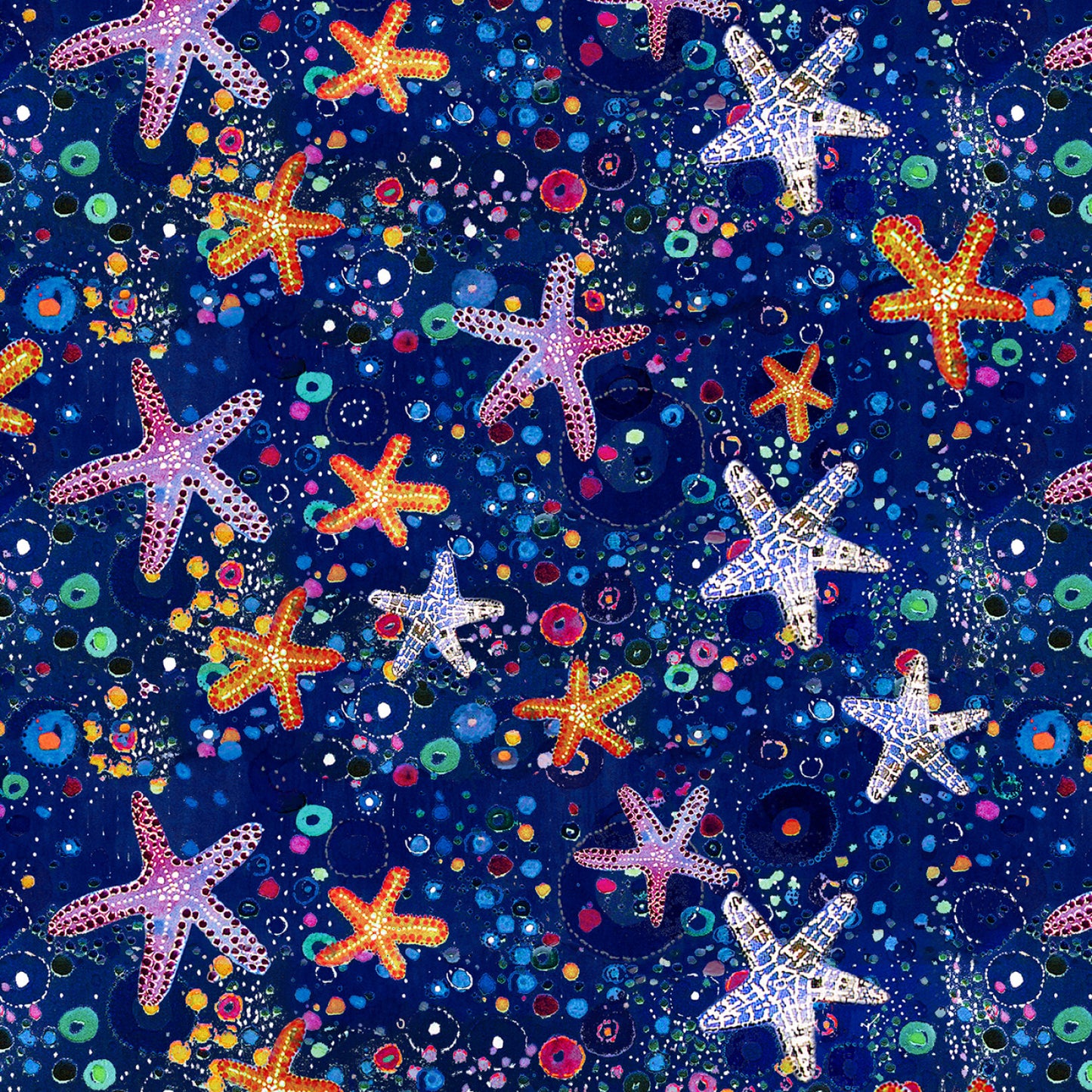 Wild Waters by Dawn Gerety Starfish Allover    WWAT5484-DB Cotton Woven Fabric