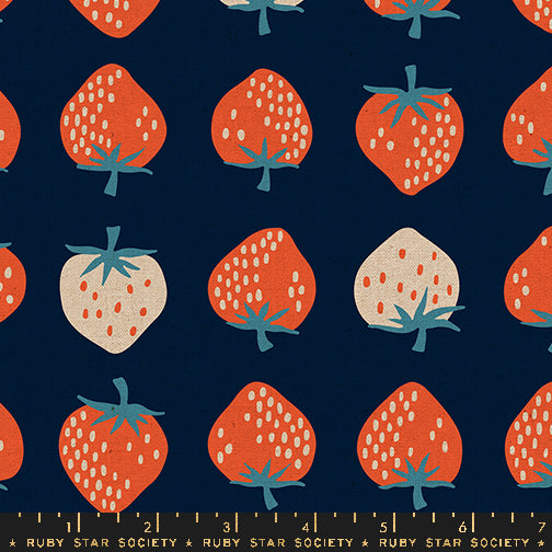 Strawberry by Kimberly Kight of Ruby Star Society Strawberry Navy Linen RS3087.18L Canvas