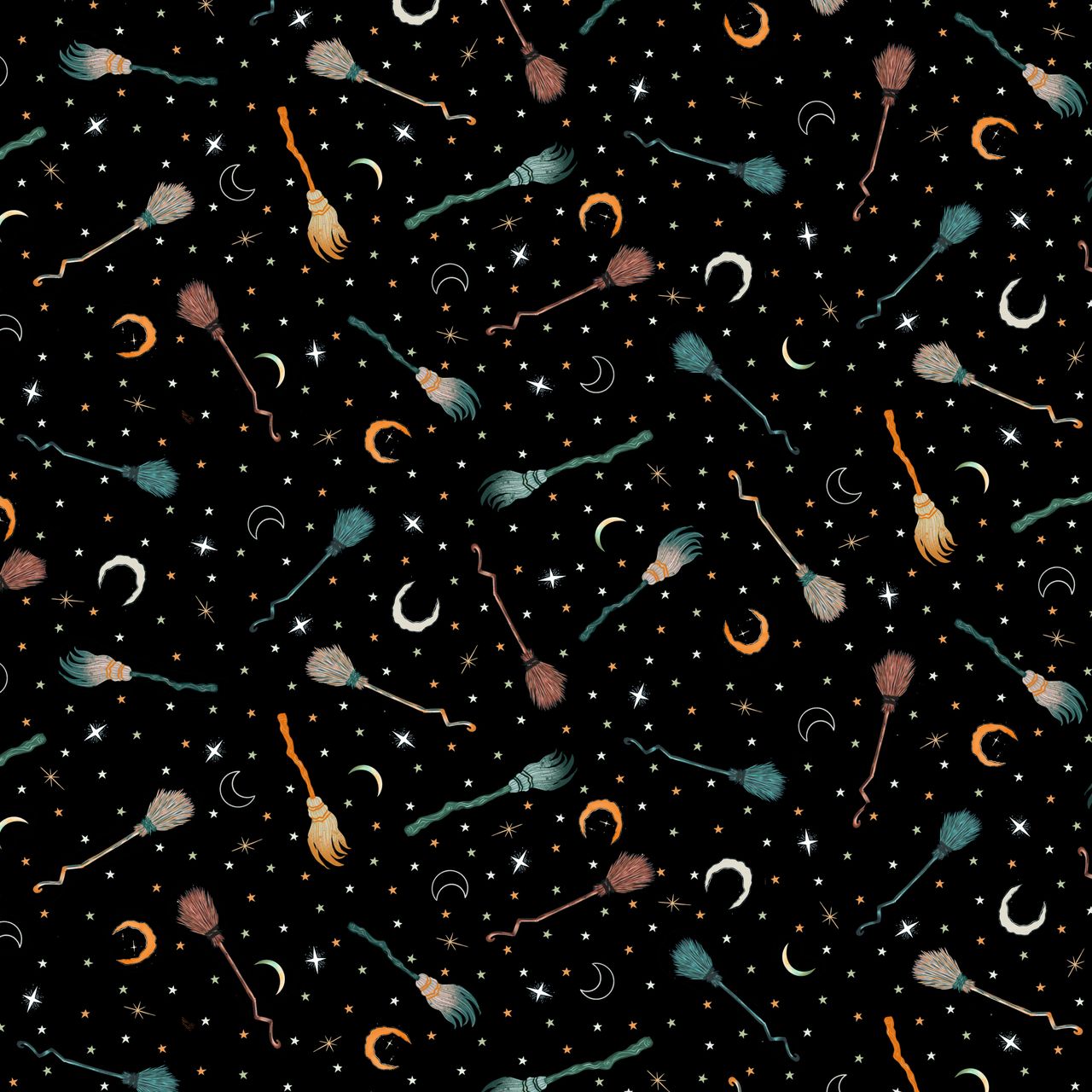 Witchy Wicked Broomsticks Stars and Moon 4867-99 by Rose Halsey