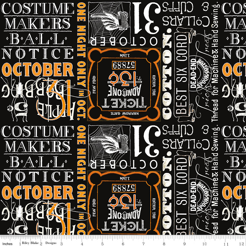 Costume Maker's Act 2 by J. Wecker Frisch Ticket Text Black    C16012R-BLACK Cotton Woven Fabric