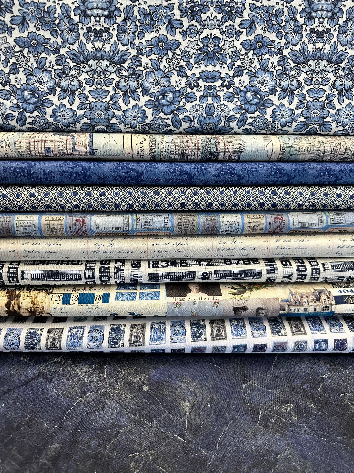 Tim Holtz Eclectic Element Palette Tiny Print Indigo PWTH298.INDIGO Cotton Woven Fabric